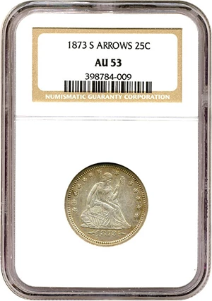 image for: 1873-S 25c Arrows NGC AU53