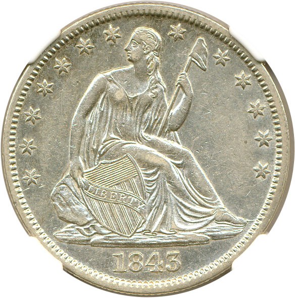 image for: 1843 50c  NGC AU53