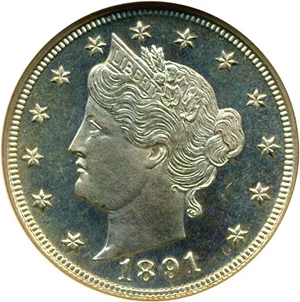 image for: 1891 5c NGC Proof 65 Cameo