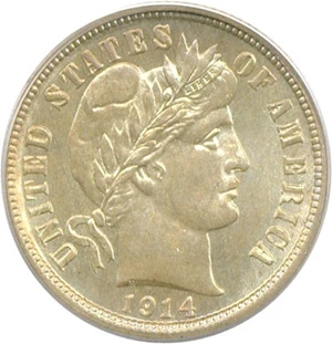 image for: 1914 10c PCGS MS65