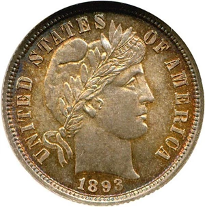 image for: 1893 10c NGC MS66 * Color *