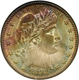 image for: 1894-O 25c NGC MS64 *Color*