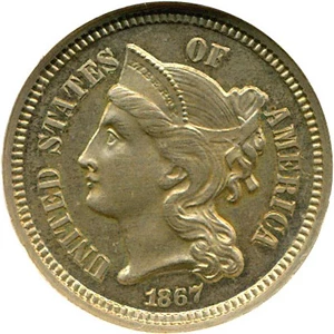 image for: 1867 3cN NGC Proof 65 ex:W.J. Skiles Collection