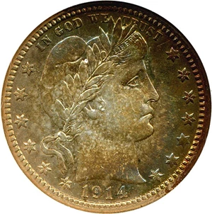 image for: 1914-S 25c NGC MS61 ** Color **