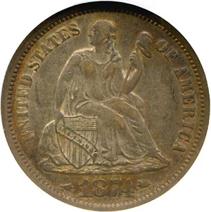 image for: 1874 10c Arrows NGC AU53