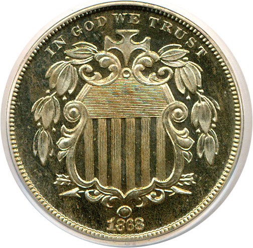 image for: 1868 5c  PCGS/CAC Proof 65 Cameo