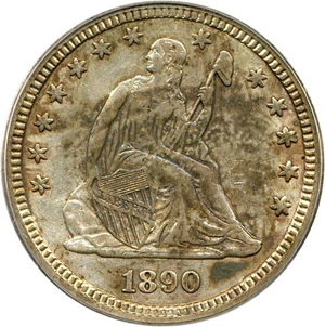 image for: 1890 25c PCGS AU53