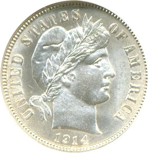 image for: 1914-D 10c NGC MS65