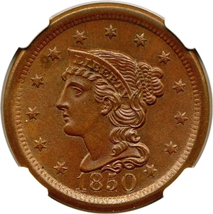 image for: 1850 1c NGC MS65 BN (N-12)