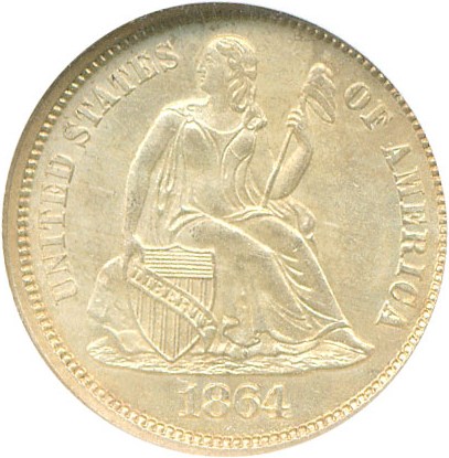 image for: 1864-S 10c  NGC MS63