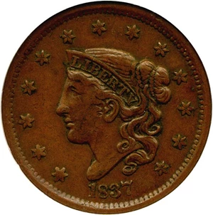 image for: 1837 1c Head Of 1838 NGC AU50 (N-9) ex:Jules Reiver Collection