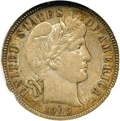 image for: 1909-D 10c  NGC AU50