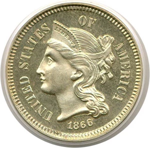 image for: 1866 3cN PCGS/CAC Proof 65 Cameo