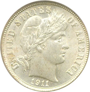 image for: 1911-D 10c PCGS MS64