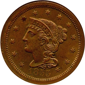 image for: 1855 1c NGC MS65 BN (Upright 55, N-4)