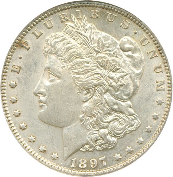 image for: Top 100 VAM: 1897 $1 NGC AU58 (VAM-6A  Pitted Reverse)