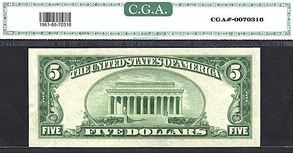 image for: Fr.1961E 1950 $5 Dark Green Seal CGA Gem CU66  [E0039338] *Star*