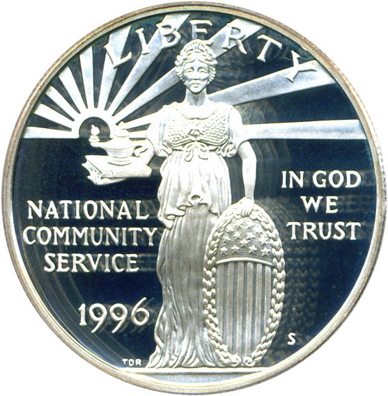 image for: 1996-S $1 National Community Service PCGS Proof 69 DCameo