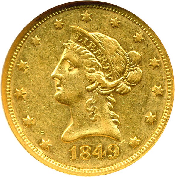 image for: 1849 $10  NGC AU53