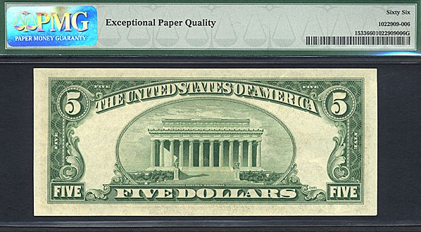 image for: Fr.1533 1953A $5  PMG Gem CU66  [B93658013A]