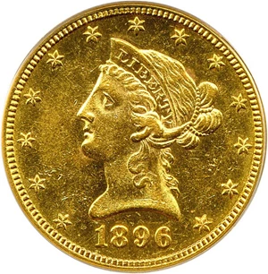 image for: 1896-S $10 PCGS AU58 OGH