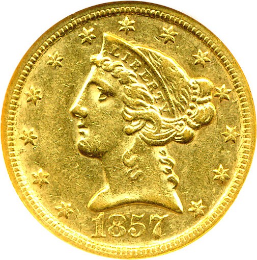 image for: 1857-C $5  NGC AU53