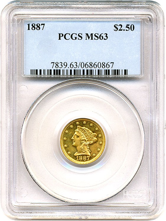 image for: 1887 $2 1/2  PCGS MS63 
