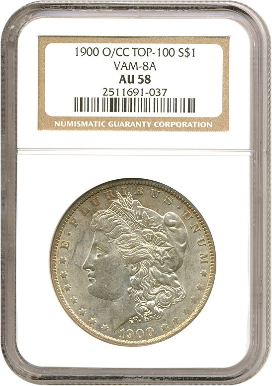 image for: Top 100 VAM: 1900-O/CC $1 NGC AU58 (VAM-8A  O/CC)