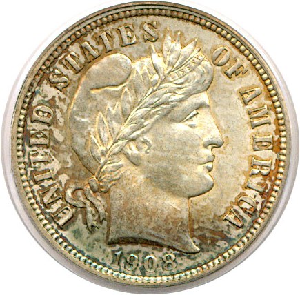 image for: 1908-D 10c  PCGS/CAC MS65