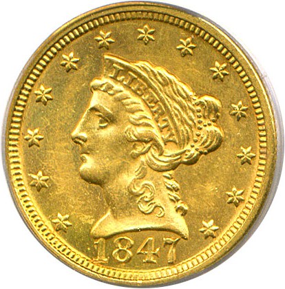 image for: 1847 $2 1/2 PCGS MS61