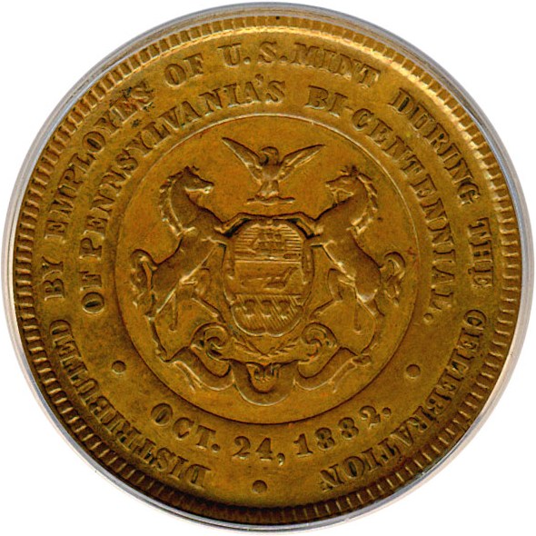image for: Token: 1882 William Penn, Pennsylvania Bicentennial ICG AU55