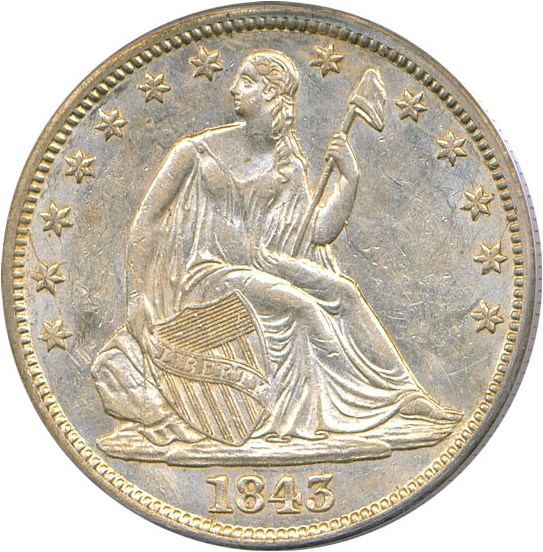 1843 Liberty Seated Half Dollar Mint State (MS) Pricing Guide