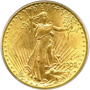 image for: 1908-D $20 Motto PCGS MS64