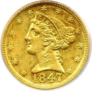 image for: 1847-D $5 PCGS/CAC AU53