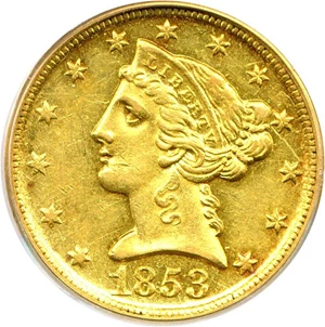 image for: 1853-D $5 PCGS AU53