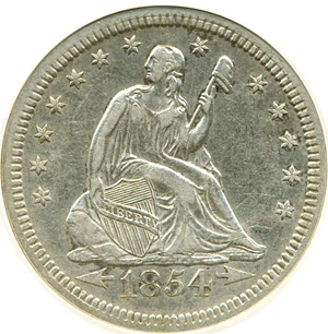 image for: 1854 25c Arrows DGS XF45 (Cleaned, Light Scratch Obverse)