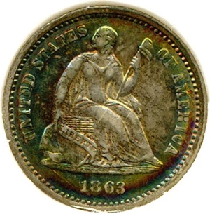 image for: 1863 H10c DGS AU55 (Lightly Cleaned, Lightly Scratched) * Color *