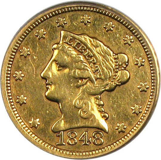image for: 1848 CAL. $2 1/2 PCGS VF30  (CAL. stamped reverse)