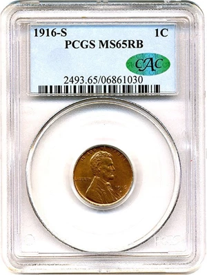 image for: 1916-S 1c PCGS/CAC MS65 RB