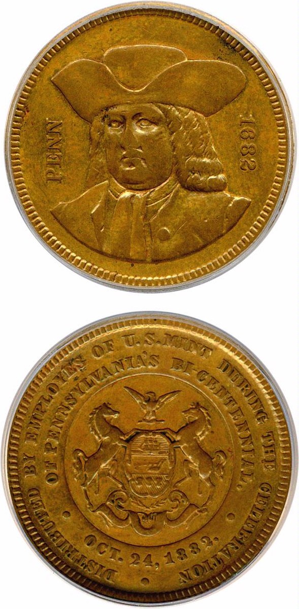 image for: Token: 1882 William Penn, Pennsylvania Bicentennial ICG AU55