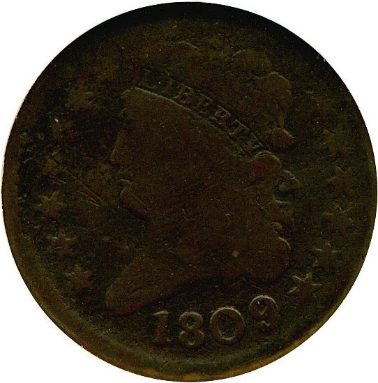 image for: 1809 1/2c DGS VG8 (C-5, Light Scratch Obverse, Corroded)