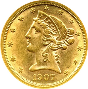 image for: 1907 $5 DGS AU58