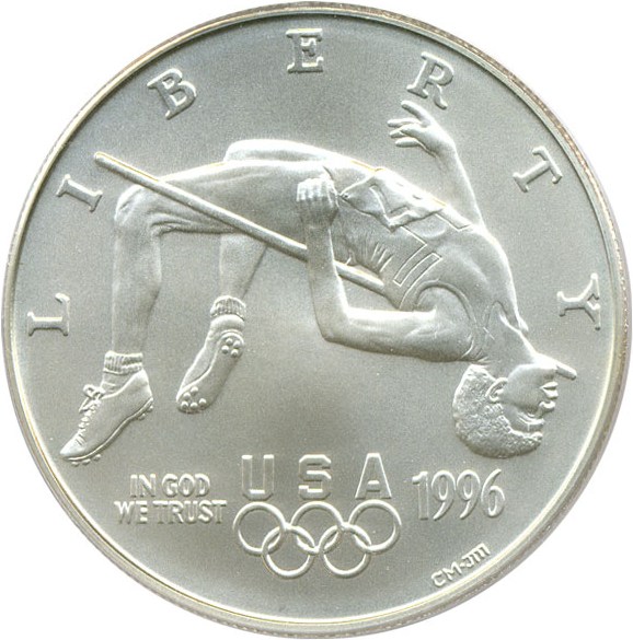 image for: 1996-D $1 PCGS MS70  (Olympic High Jump)