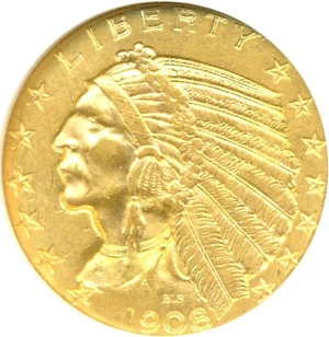 image for: 1908 $5 ANACS MS61 (Indian)