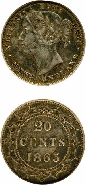 image for: Newfoundland: 1865 20c DGS VF35