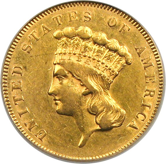 image for: 1855 $3 PCGS AU50