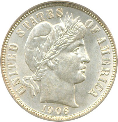 image for: 1906-D 10c PCGS MS65