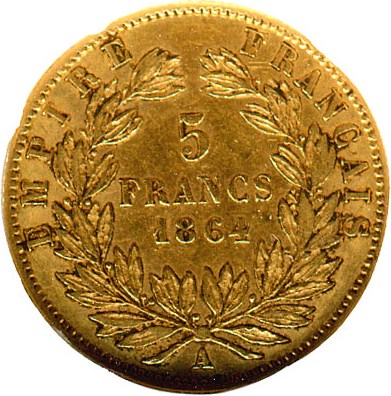 image for: France: 1864-A 5 Fr Gold DGS XF45