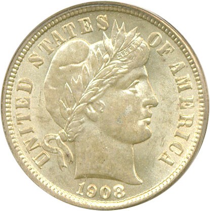 image for: 1908 10c PCGS MS62 OGH