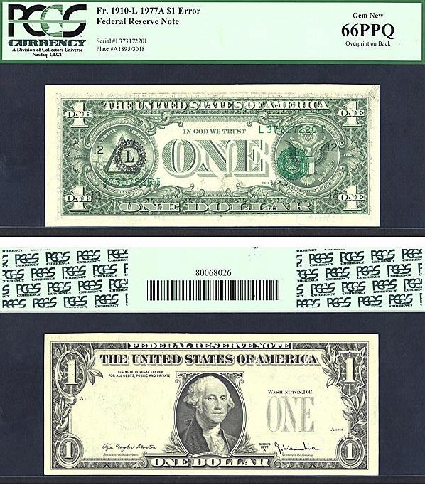 image for: Fr.1910L 1977A $1  PCGS Gem CU66  [L37317220I] *Error* 